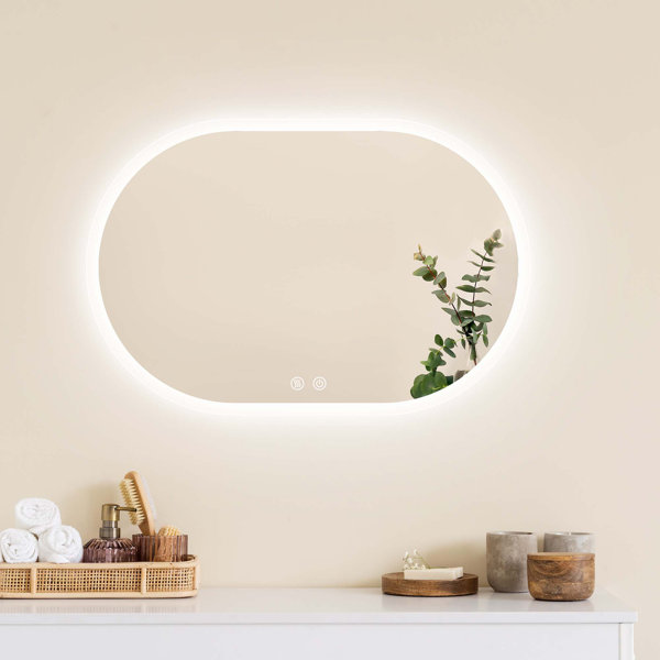 Orren Ellis Frameless Backlit Led Oval WallMounted Bathroom Vanity